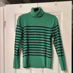Lauren Ralph Lauren Green Turtleneck Sweater with Navy Stripes